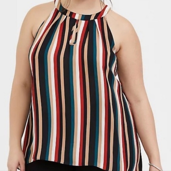 Torrid Georgette Goddess Multi-Stripe Keyhole Cut-out High-Low Sleeveles… - Picture 1 of 12